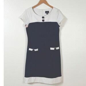 Scarlett Dress Sz 10 Colorblock Shift Navy White Mod Retro Workwear
